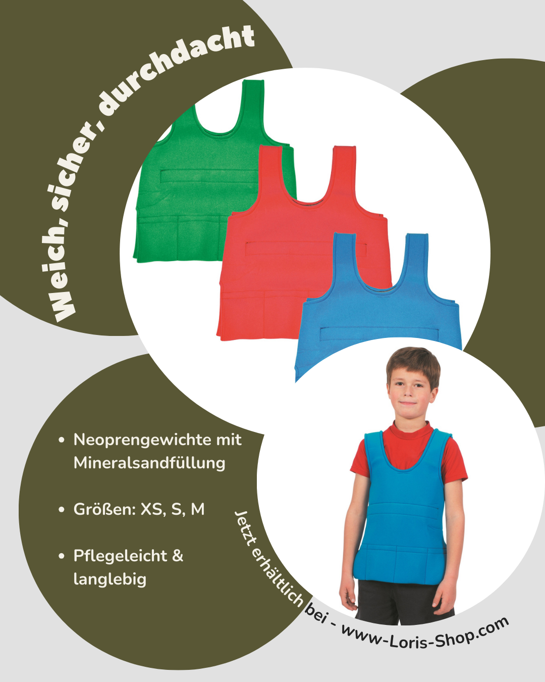 Kind mit Weste und Größenangabe