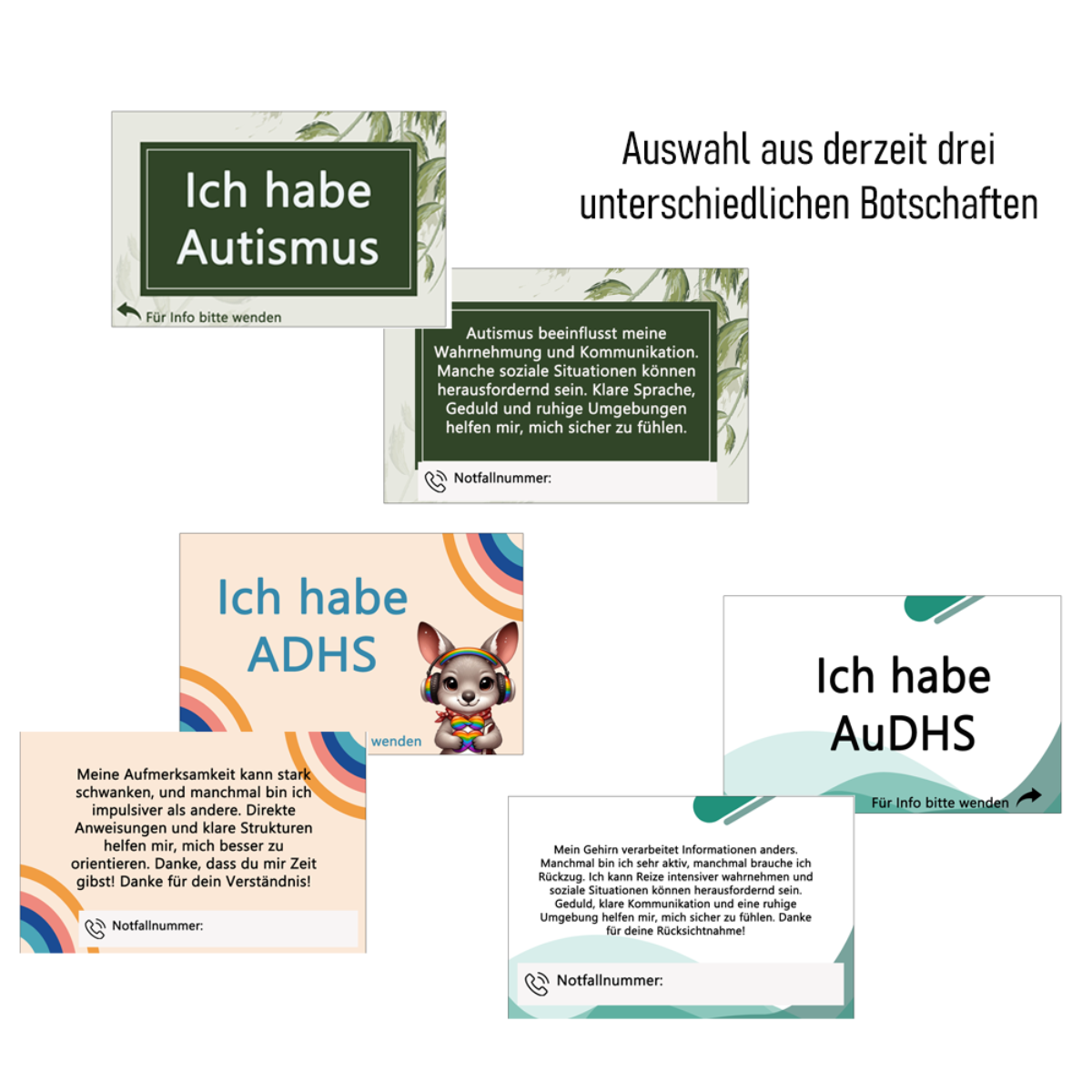 Auswahl aus den aktuellen Möglichkeiten, 3 verschiedene Karten
