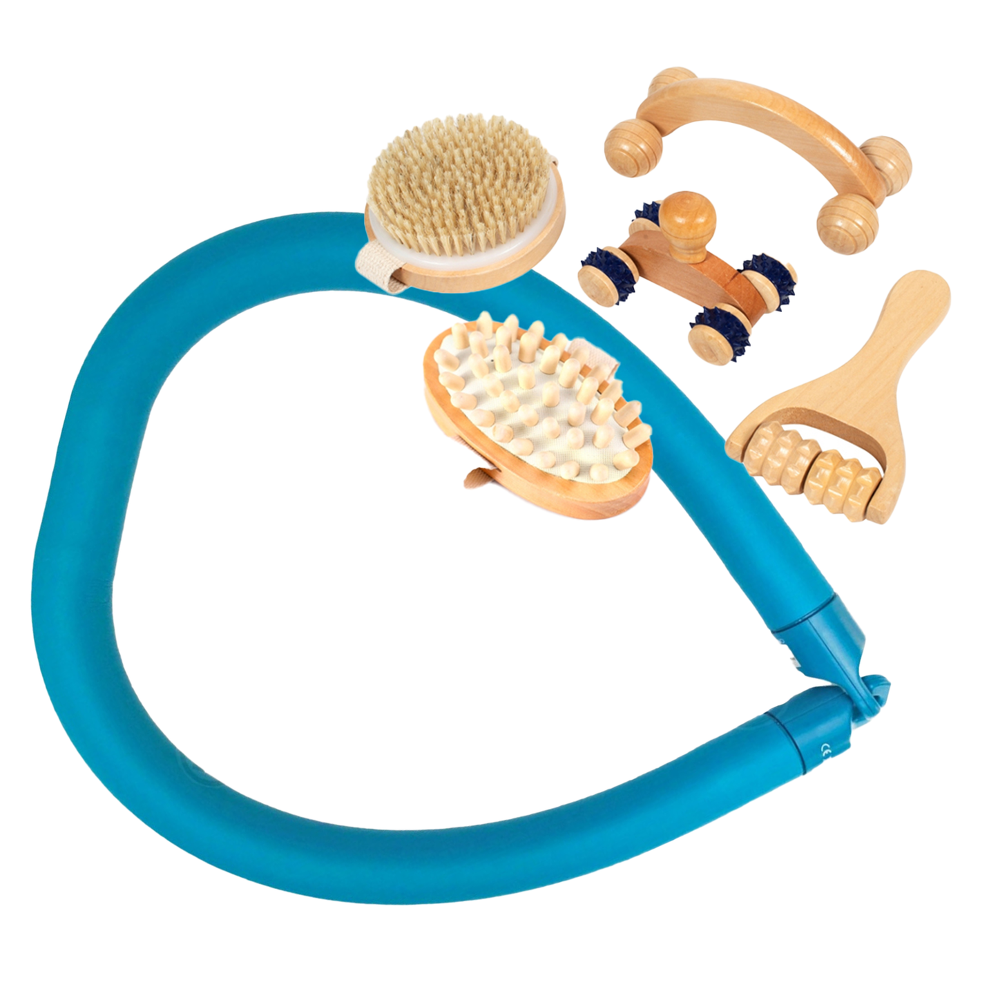 blaue Massageschlange mit Holzset