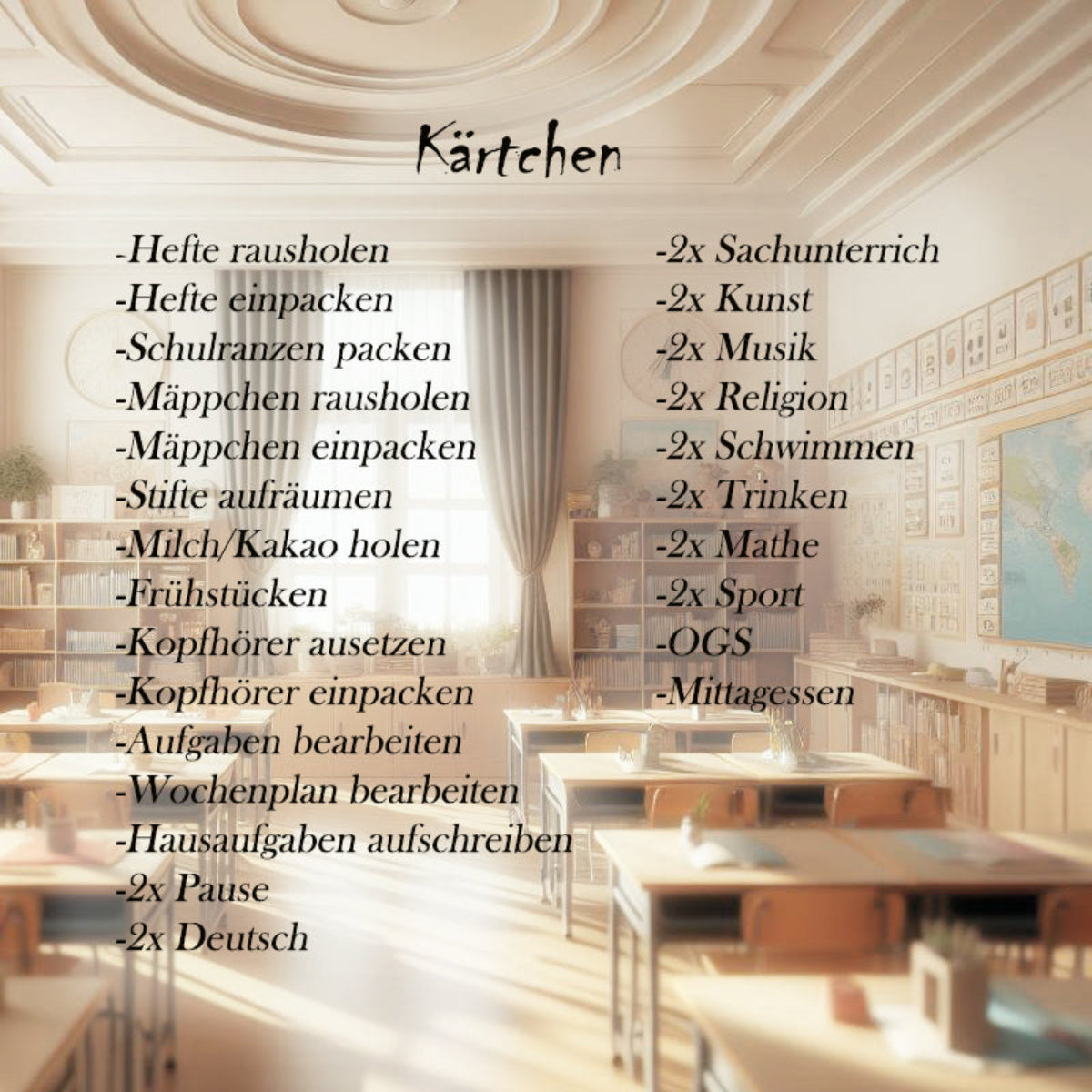 Schulplan für Kinder - Übersicht Kärtchen