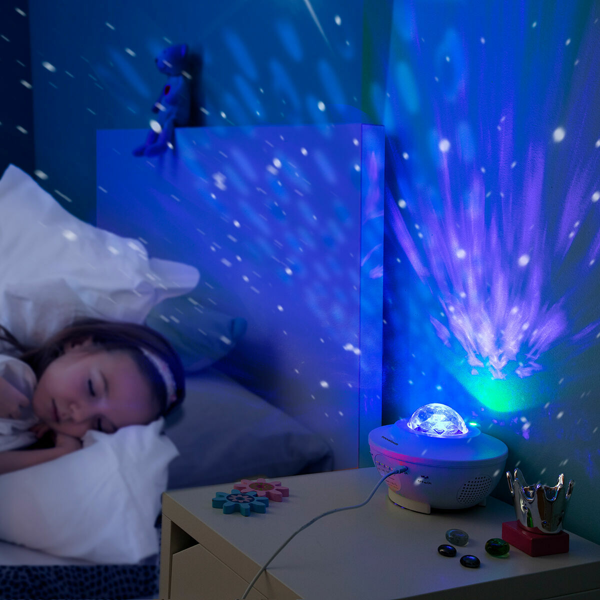 Lampe mit schlafendem Kind