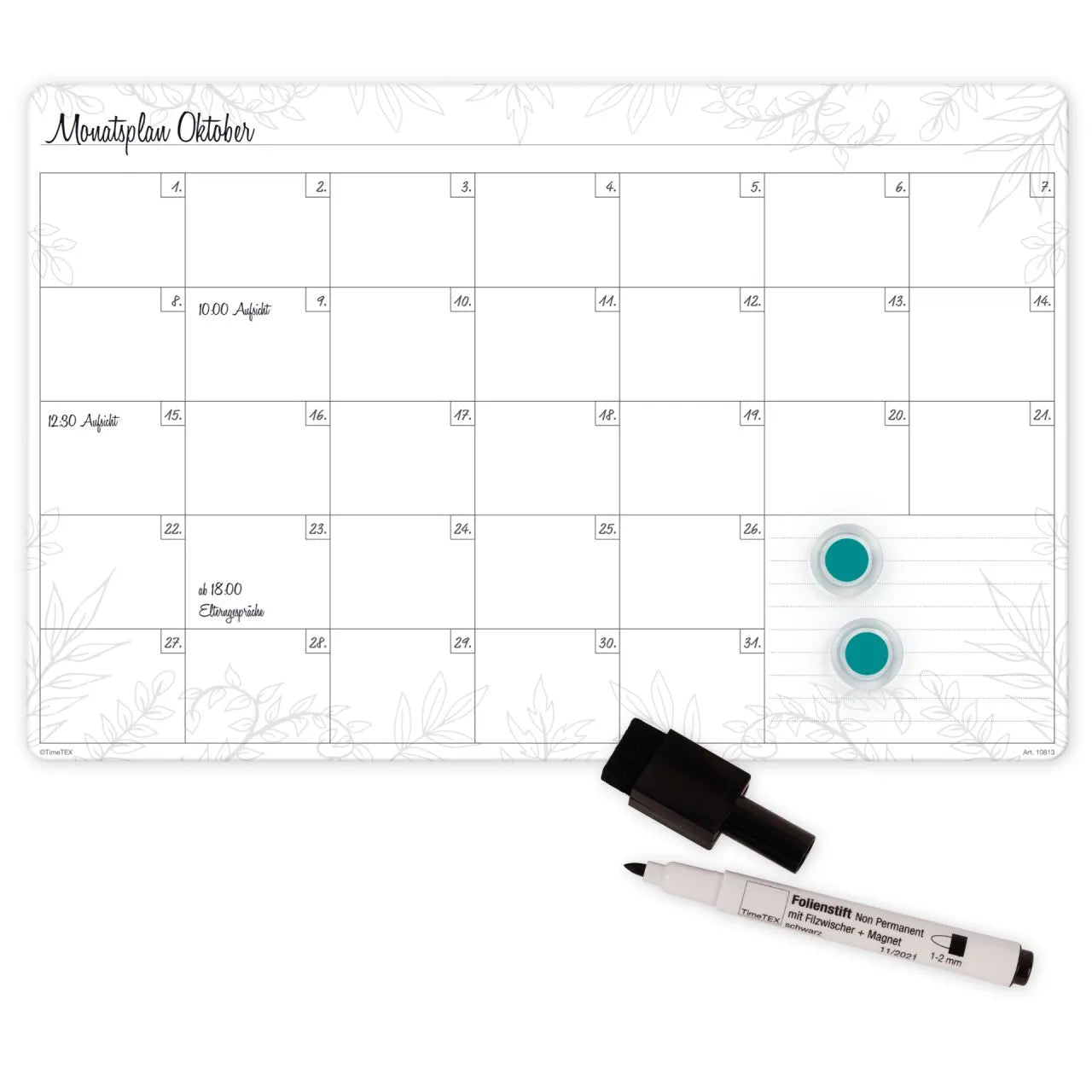 Monatsplan mit Stift und Magnete