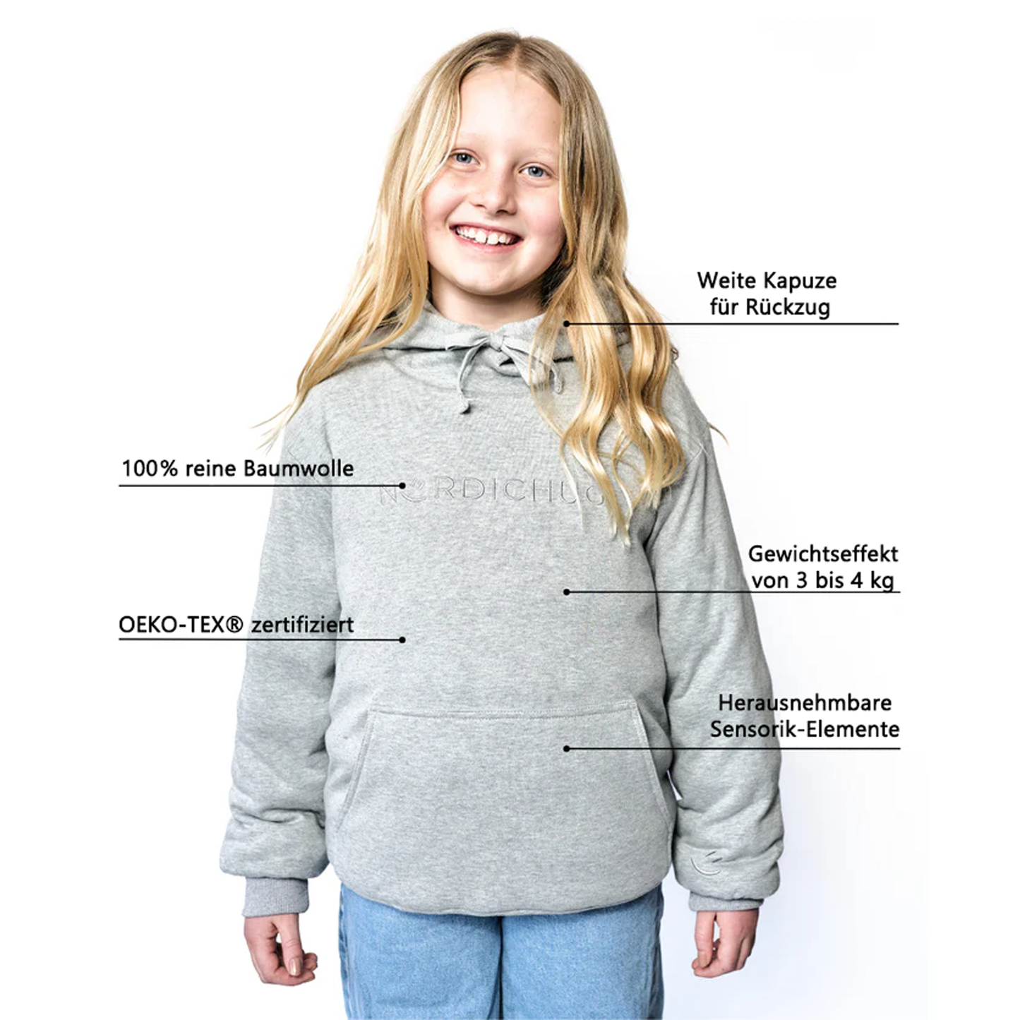 Beschreibung, Kind mit grauem Pullover