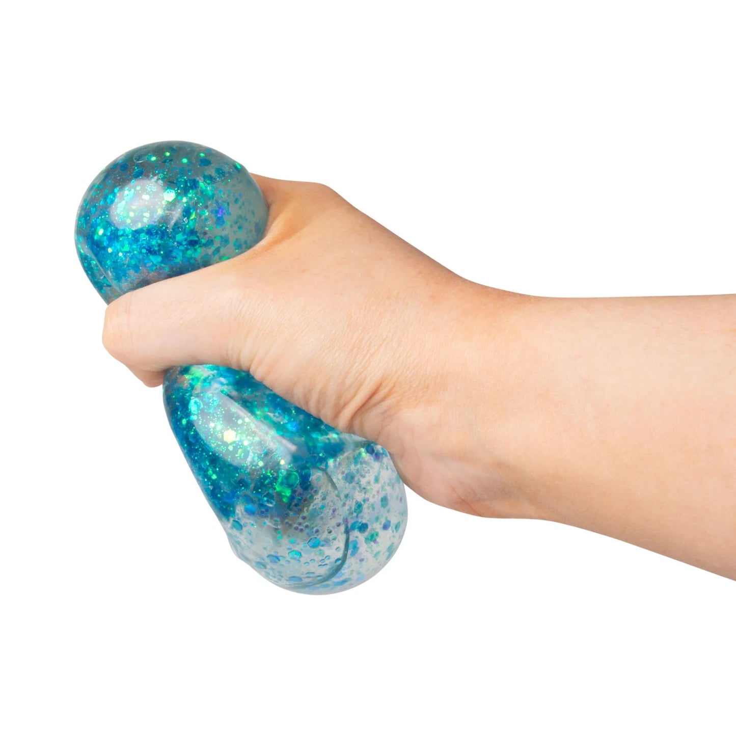 blauer Glitzerball mit Hand