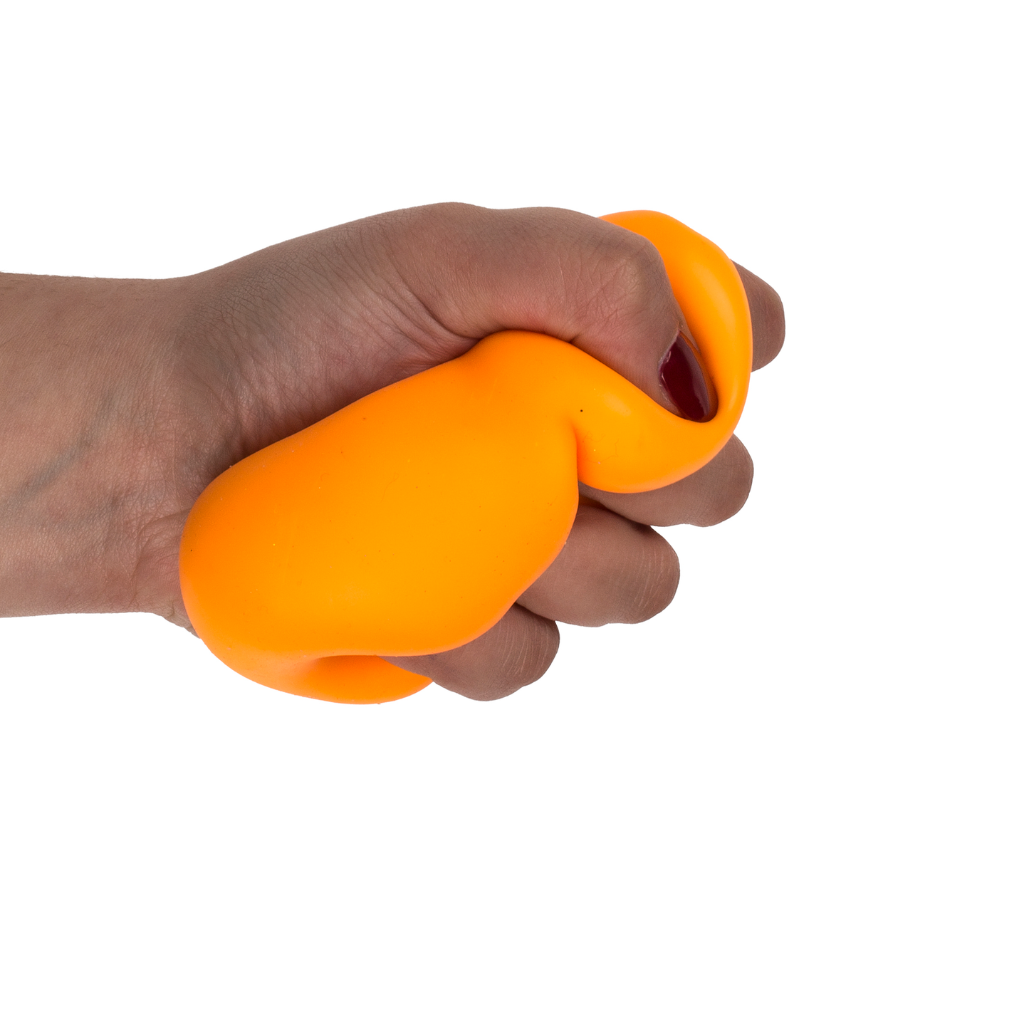 Hand drückt orangenen Ball