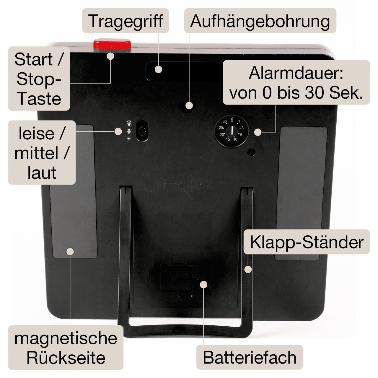 TimeTEX Timer „Countdown“ XL – 32×32 cm – Lautlos, klar & extra gut sichtbar