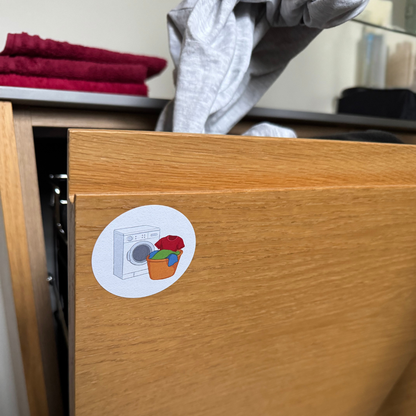 Wäscheaufkleber auf Wäschebox