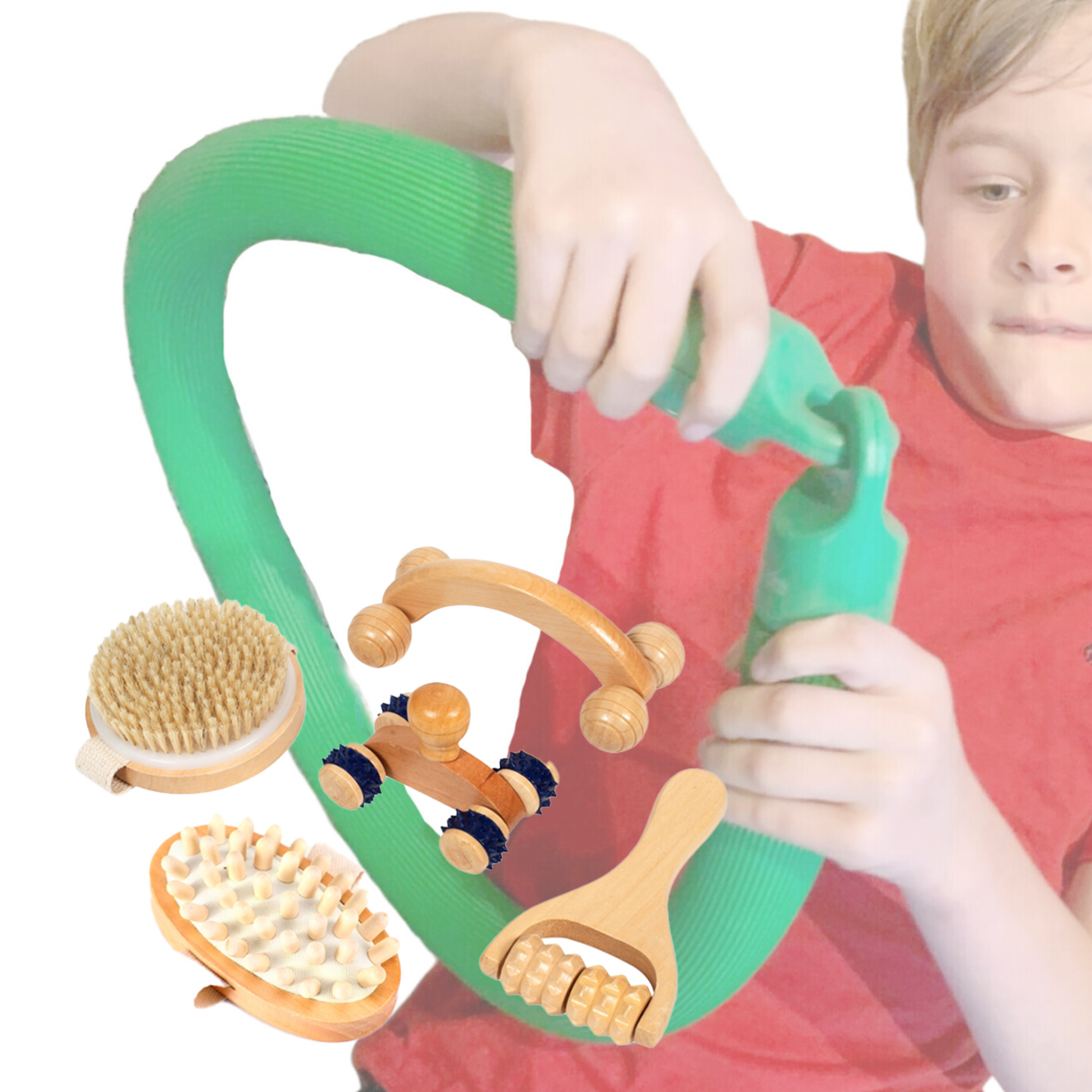 grüne Massageschlange mit Holzset