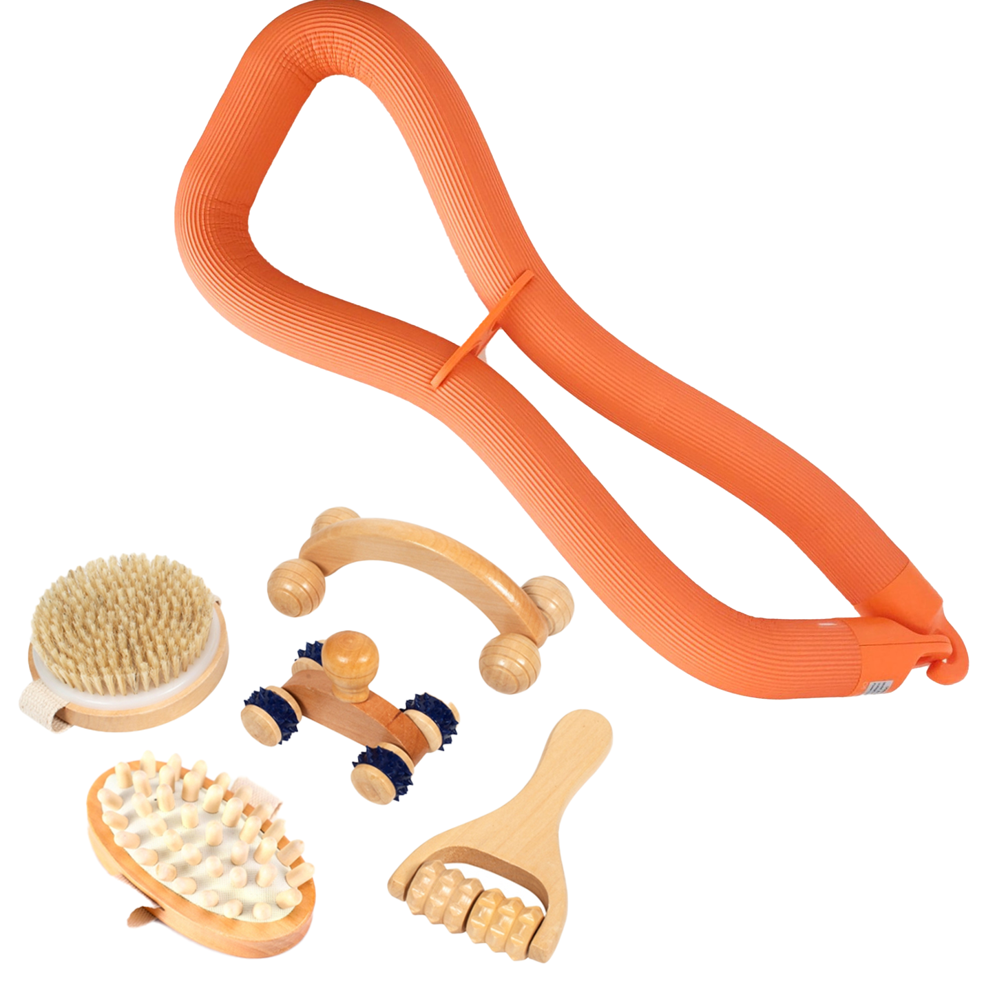 Orangene Massageschlange mit Holzset