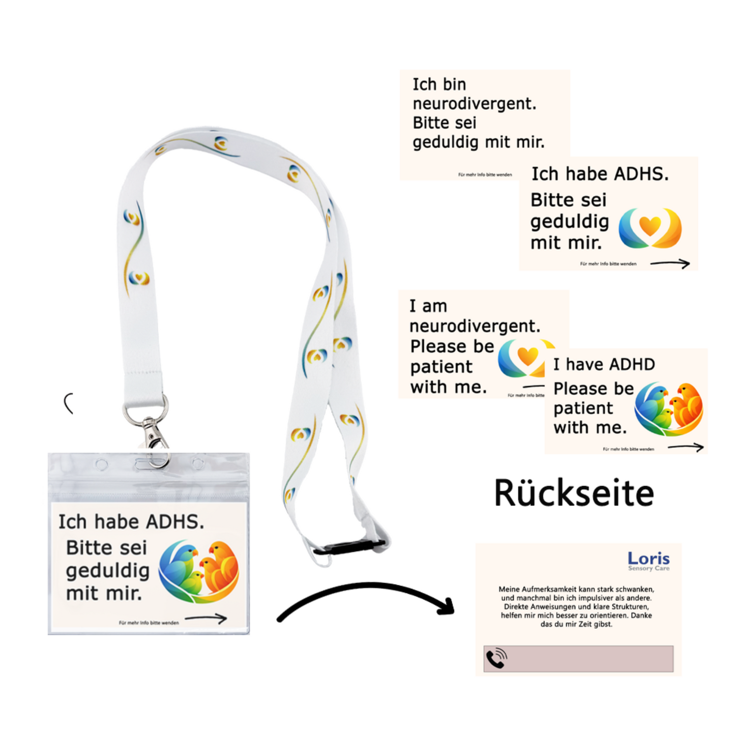 Schlüsselband mit ADHS Karten