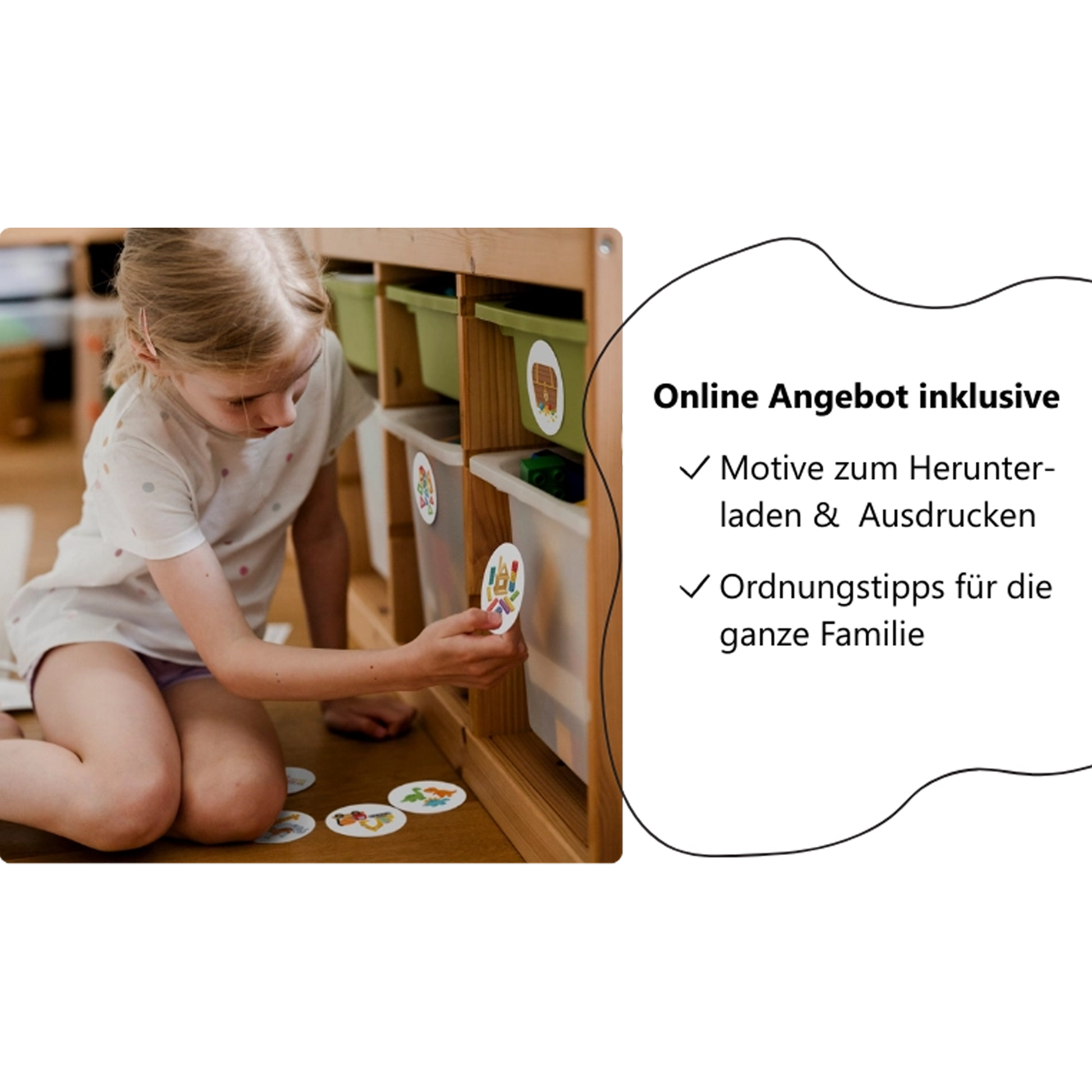 Kind klebet Motiv auf Box