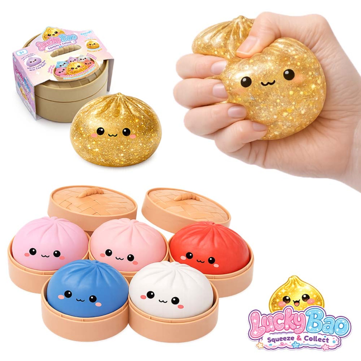 gedrückter Squishy mit allen Farben und Verpackung