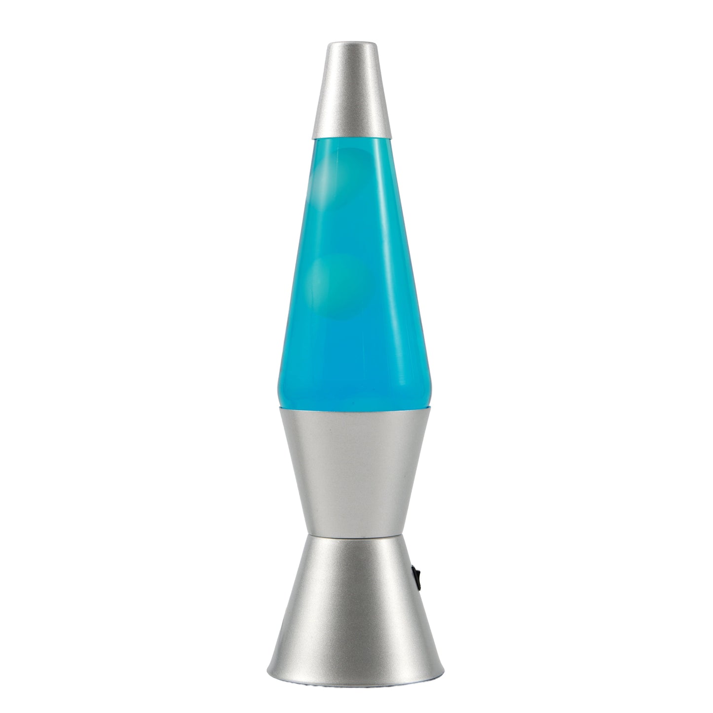 blaue Lavalampe mit silbernen Sockel
