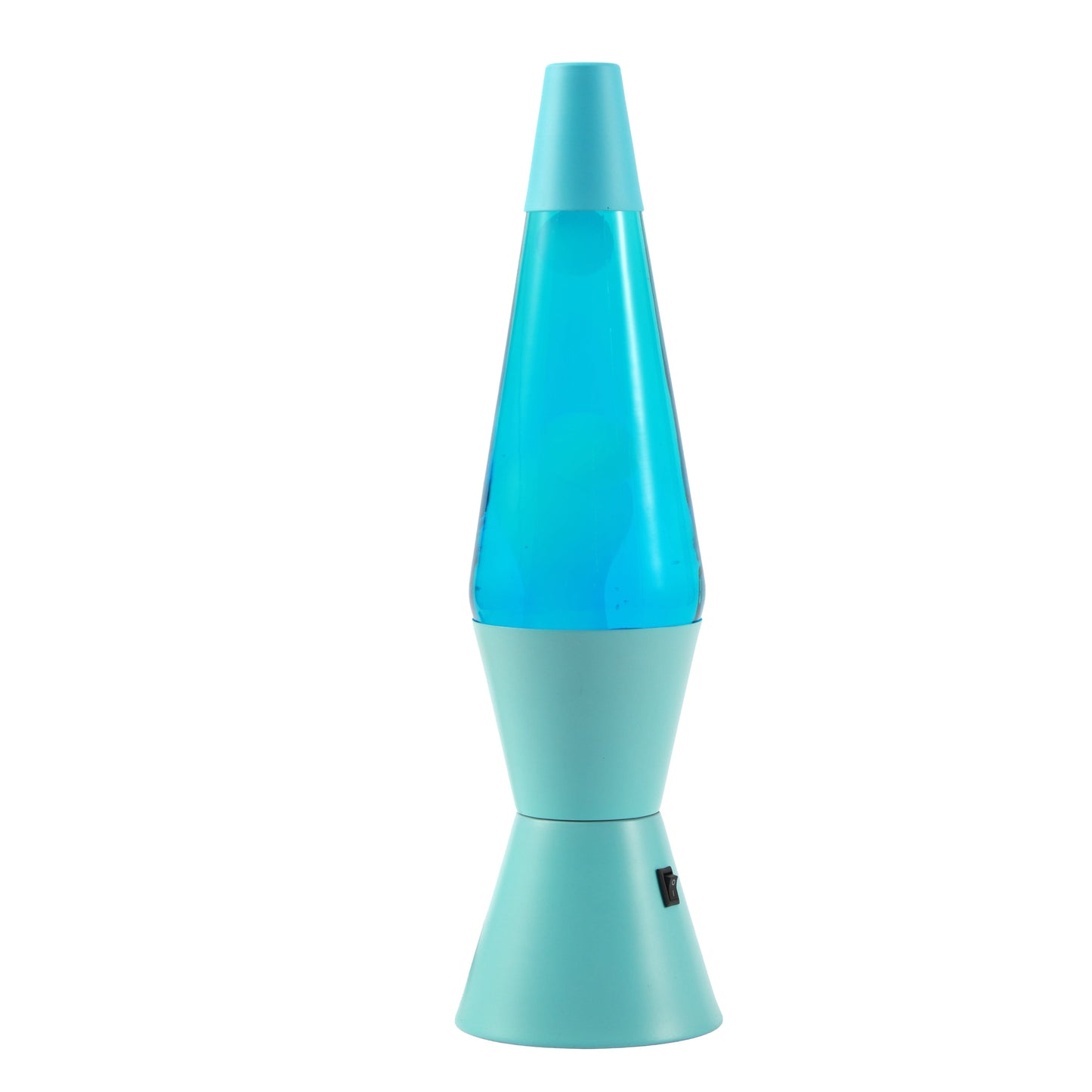 blaue Lavalampe vor weißem Hintergrund