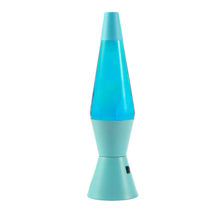 blaue Lavalampe vor weißem Hintergrund